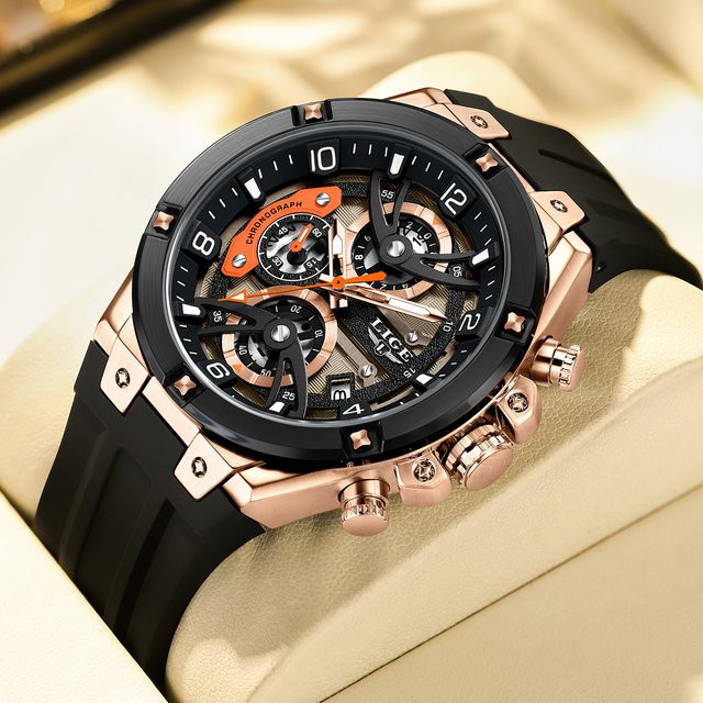 LIGE Armbanduhr Chronograph, Quarz, Silikonarmband, Schwarz, Herren - Bild 1