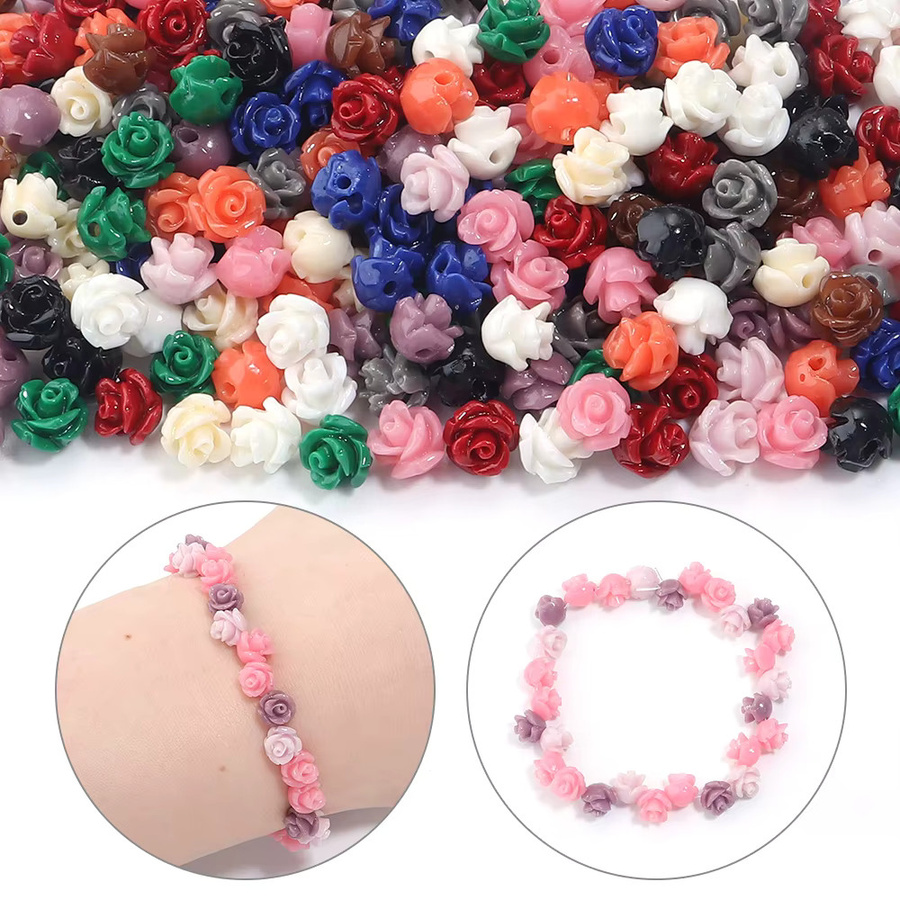 louleur Perlen Harz Korallen Blume, 7mm, Bunt, Unisex - Bild 5