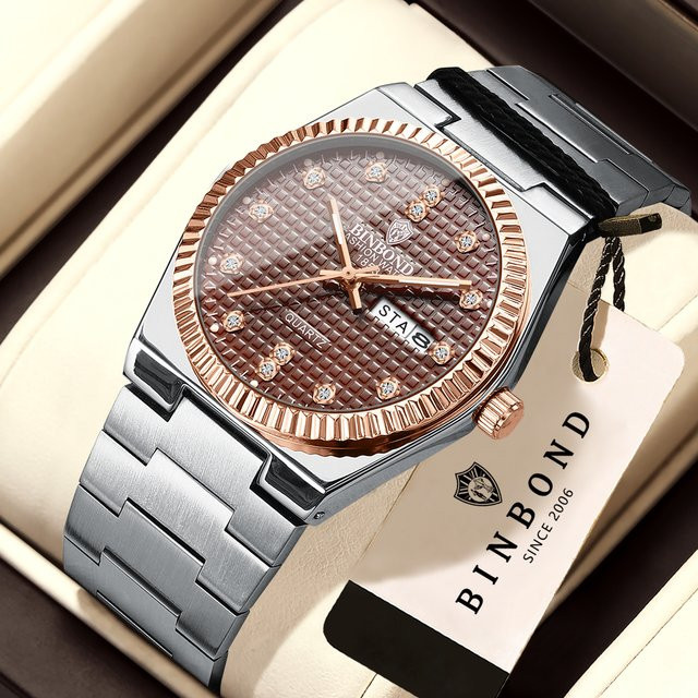 BINBOND Armbanduhr Quarz, Edelstahl, Schwarz, Bicolor, Herren - Bild 1