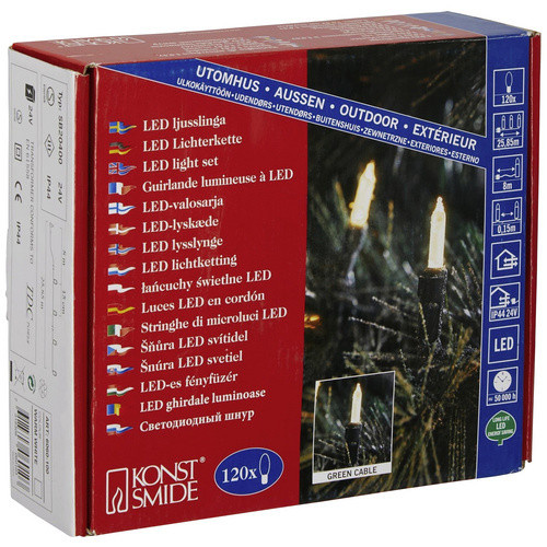 Konstsmide Mini LED Lichterkette für innen und außen, 120 LEDs, warmweiß, grün, Kabellänge: 8 m - Bild 5