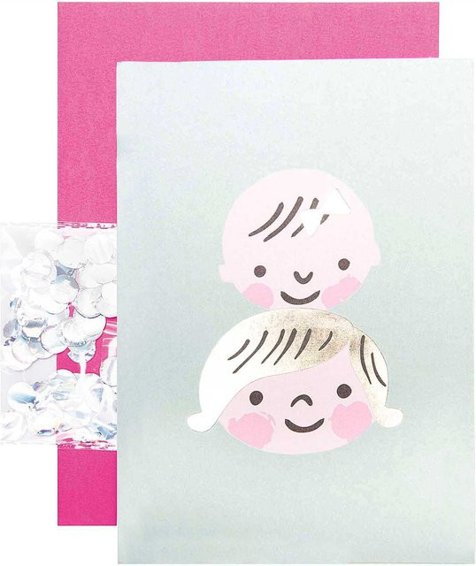 Rico Design Paper Poetry Grußkartenset Hello Baby mit Kindergesichtern in Rosa, Hellblau, Puder und Grau (400 Stück) - Bild 1