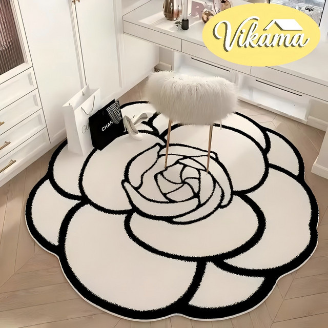 VIKAMA Minimalistischer Blumen-Kunstteppich mit Blossom-Design, rutschfest und geräuschreduzierend für Wohnzimmer und Schlafzimmer - Bild 1