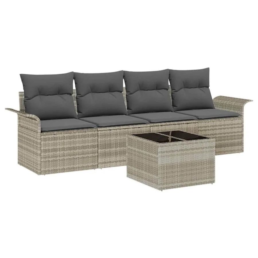 vidaXL Garten-Sofa-Set 5-teilig aus Poly-Rattan in Hellgrau inklusive Polster und Tisch - Bild 2