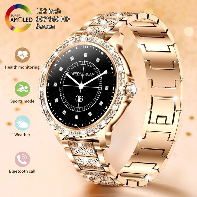 ChiBear Smartwatch für Frauen in Gold mit HD-Bildschirm, Herzfrequenzmessung und Sprachanruf-Funktion für Android und iOS - Bild 1