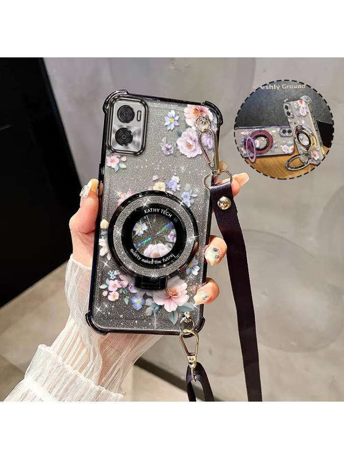 Motorola Handyhülle mit zartem Blumenmuster und Lanyard-Halterung für verschiedene Modelle in Blau und Mehrfarbig - Bild 3