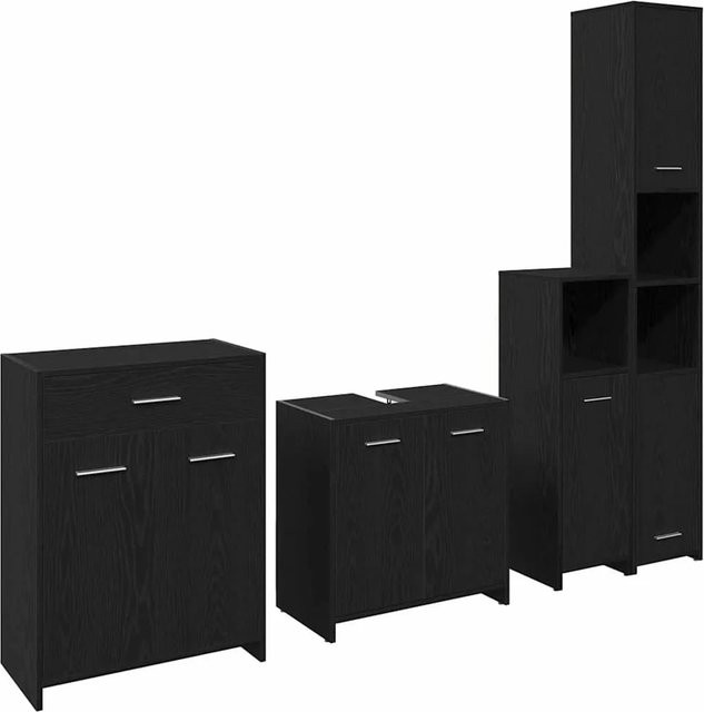 vidaXL Badezimmermöbelset 4-teilig modern in Schwarz und Eichen-Optik mit Schubladen und Türen - Bild 1