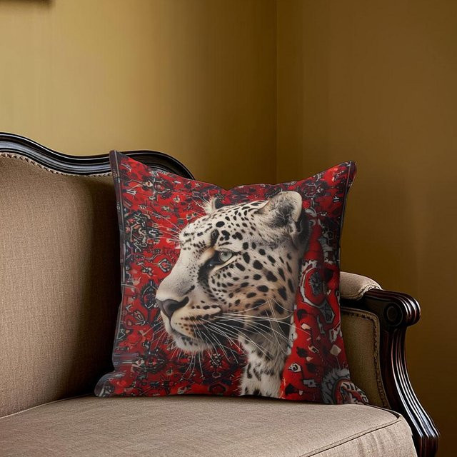 Potdemiel Jacquard Kissenhülle mit Leopardenmuster in Rot und Braun, quadratisch, B/T: 40 x 40 cm - Bild 1