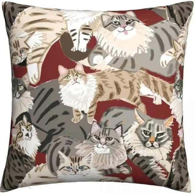 Dekorativer Kissenbezug mit Katzenmotiv aus Polyester in Pink und Multicolour, B/B: 66 x 66 cm - Bild 1