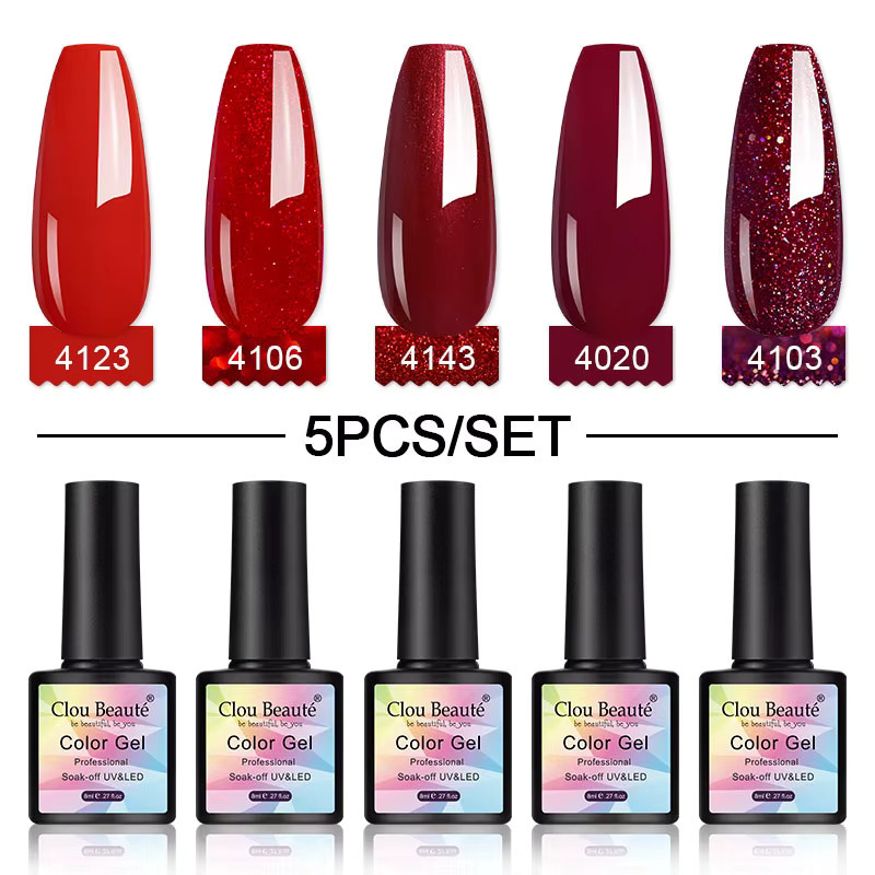 Clou Beaute Nagellack Set, 5 Stück, 8 ml, Hybrid-Gel-Farbe - Bild 2
