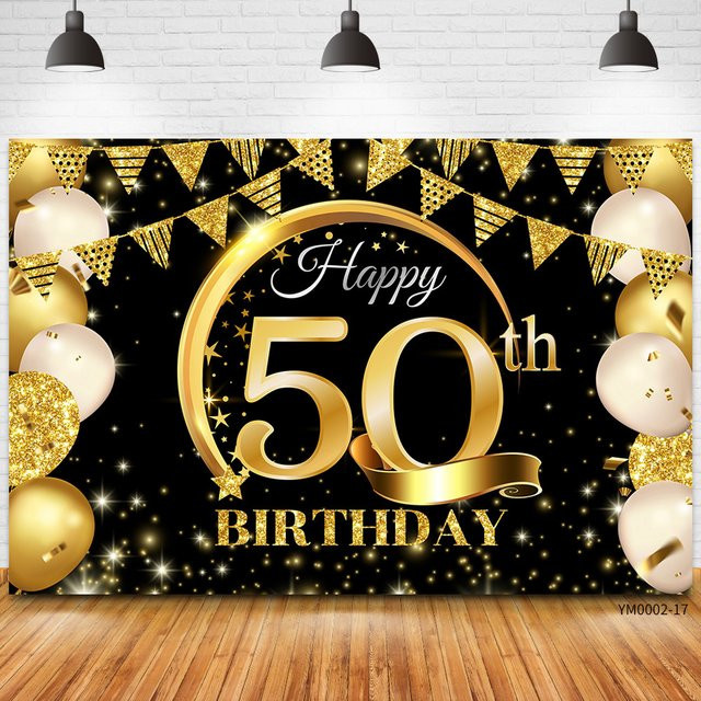 Sylvia Home Geburtstagsparty-Dekoration Hintergrund aus Textil in Schwarz-Gold mit Typografie-Design - Bild 1