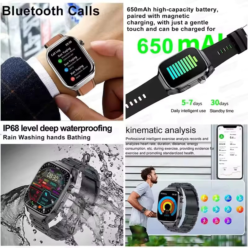 GUHUAVMI Smartwatch, Schwarz, Herren, Rechteckig, Bluetooth - Bild 5
