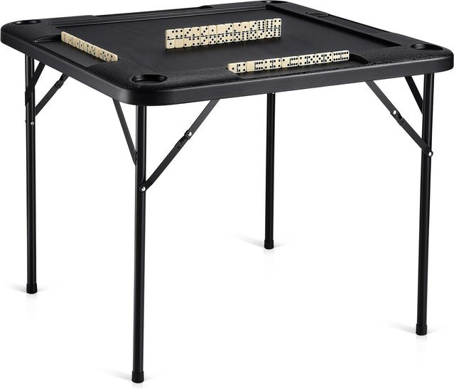 Buying Solutions MB Mahjong-Tisch für 4 Spieler, quadratischer Klapp-Kartentisch in Schwarz mit 4 Getränkehaltern, 4 Chip-Schalen und Domino-Set - Bild 1