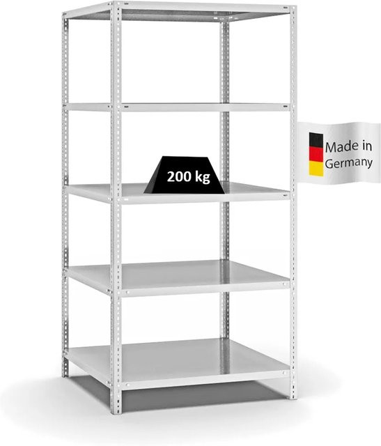 PROREGAL Fachbodenregal Medium-Duty Grundregal mit 5 Ebenen, Lichtgrau, H x B x T: 200 x 100 x 80 cm - Bild 1