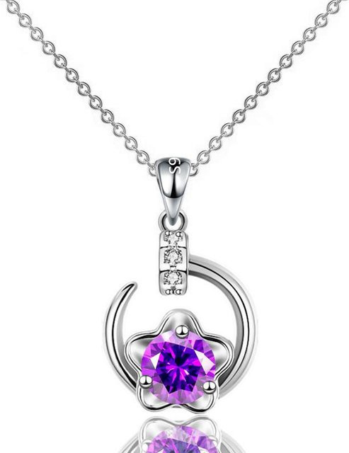 Allbestart Halskette 925 Silber, Blume Anhänger, Zirkonia, Weiß, Damen - Bild 1