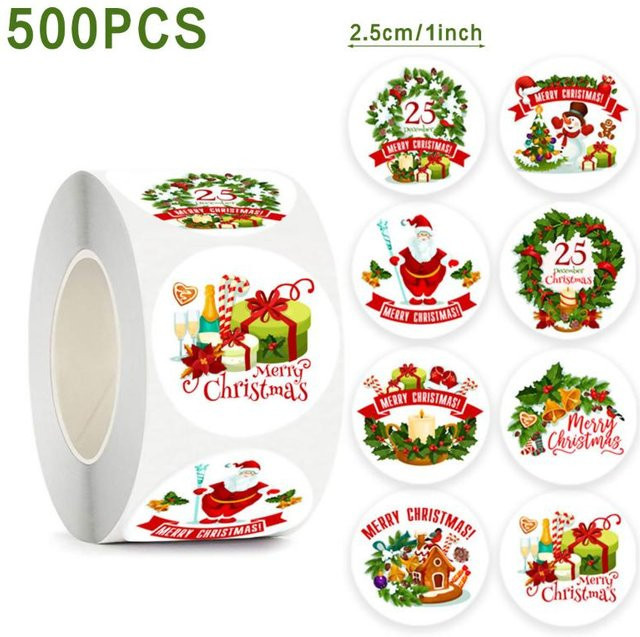 500 Stück Weihnachtsmotiv Aufkleber in Mehrfarben, Durchmesser: 2,5 cm, Siegelaufkleber für Geschenke, Umschläge und Schreibwaren - Bild 1