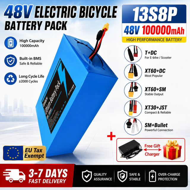 Ddadache 18650 Lithium-Akku-Pack 13S8P 48V 100Ah 100000mAh Blau mit integriertem BMS und 54,6V 2A Ladegerät für 250-1500W - Bild 1
