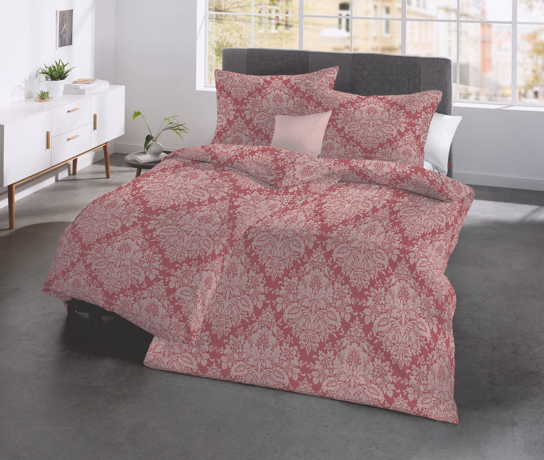 Fleuresse Lech Edelflanell Bettwäsche mit Ornamenten im Barock-Stil, Rot, B/H: 200 x 220 cm mit 80 x 80 cm Kissenbezug - Bild 1