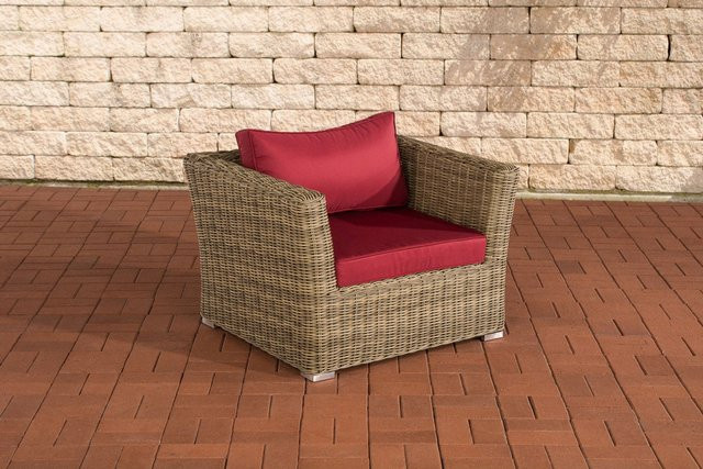 TPFGarden Sessel Mandy in Rubinrot aus Rattan und Metall für den Garten - Bild 1