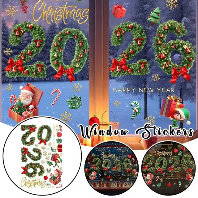 ZQNYCY Weihnachts Fenster Aufkleber mit Santa Claus und Schneeflocken für Dekoration zu Weihnachten und Silvester, Mehrfarbig - Bild 1