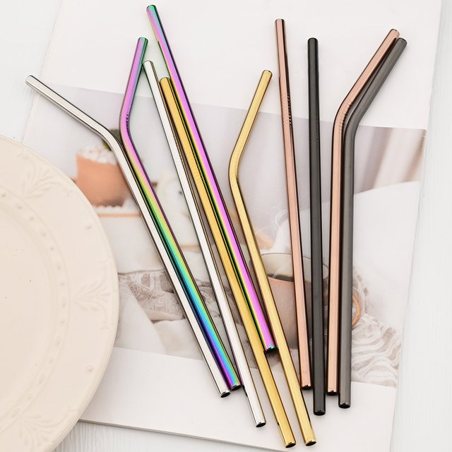 Zoseil 4er Set wiederverwendbare Trinkhalme aus 304 Edelstahl in Silber und Multicolour - Bild 1