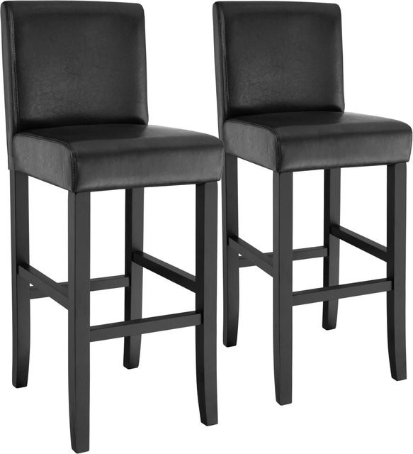 tectake Barhocker 2er Set gepolstert mit Rückenlehne aus Kunstleder und Massivholz in Schwarz, B/T/H: 41 x 40 x 107 cm, Sitzhöhe: 76 cm - Bild 2