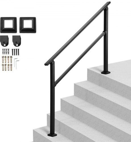 VEVOR Handlauf Treppengeländer-Set aus Karbonstahl in Schwarz, 138 cm Länge, Vierkantrohr mit horizontaler Stange für 4–5 Stufen, geeignet für Beton- und Decktreppen - Bild 1