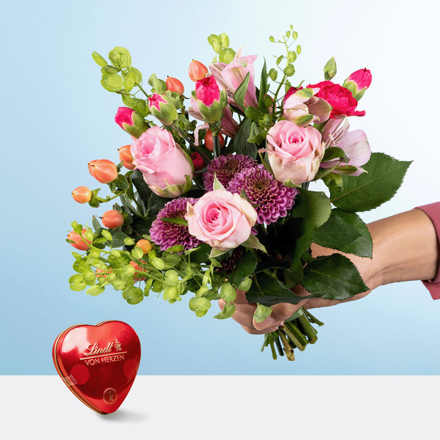 BLUME2000 Bouquet mixed with roses pink green red lightpink 30g - Bild 1