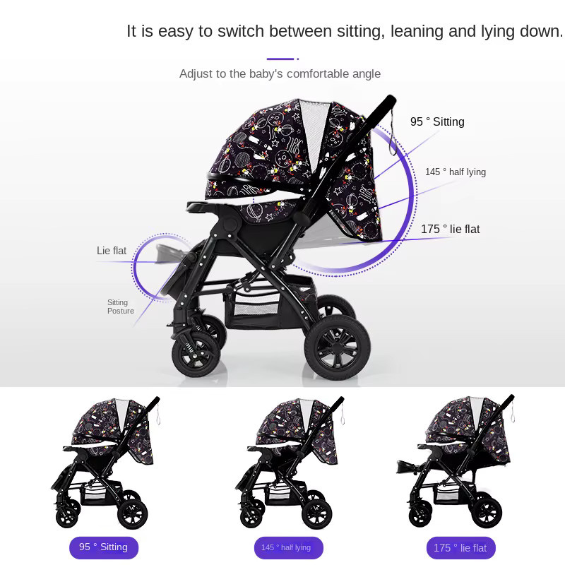 Faltbarer Kombi-Kinderwagen in Beige und Schwarz mit Sonnenschutz für Neugeborene und Kleinkinder zum Sitzen und Liegen - Bild 4