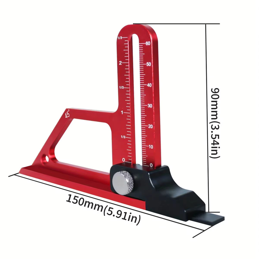 FNICEL Verstellbarer Tischkreissägen-Tiefenmesser aus Aluminium in Rot mit metrischer und Zollskala, 0–60 mm, inklusive Höhenmesslehre und Fräser - Bild 2