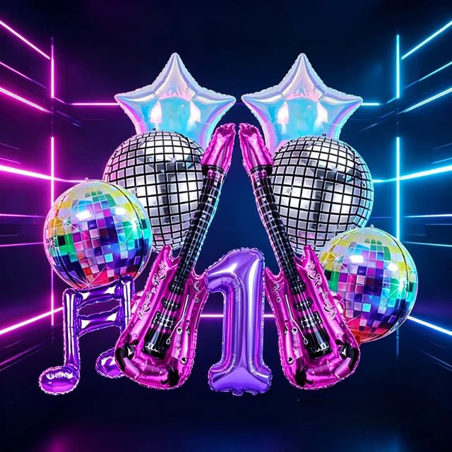 Potdemiel Digitales Ballon-Set mit Musiknoten-Thema in Lila und Multicolour für Kindergeburtstage und Babypartys - Bild 1