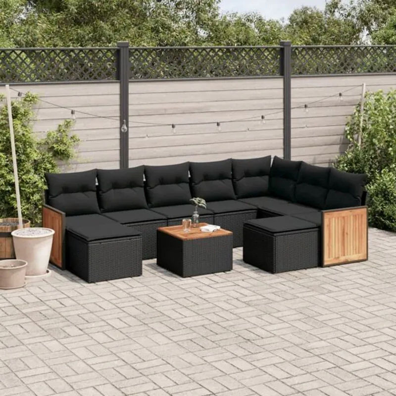 10-teilige Garten-Sofagarnitur aus Poly-Rattan mit Kissen in Schwarz von Vidaxl - Bild 1