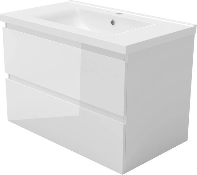 AICA Badmöbel Aalst 2-teiliges Waschbecken-Set mit Keramik-Waschtisch und Unterschrank, Weiß Hochglanz, Breite: 81 cm, Höhe: 56 cm, Tiefe: 44,5 cm - Bild 1