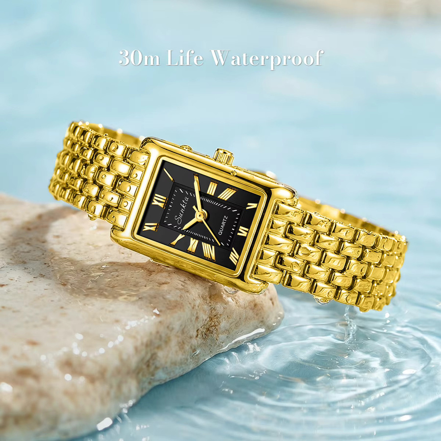 SUNKTA Armbanduhr, Quarz, Edelstahl, Gold, Rechteckig, Damen - Bild 3