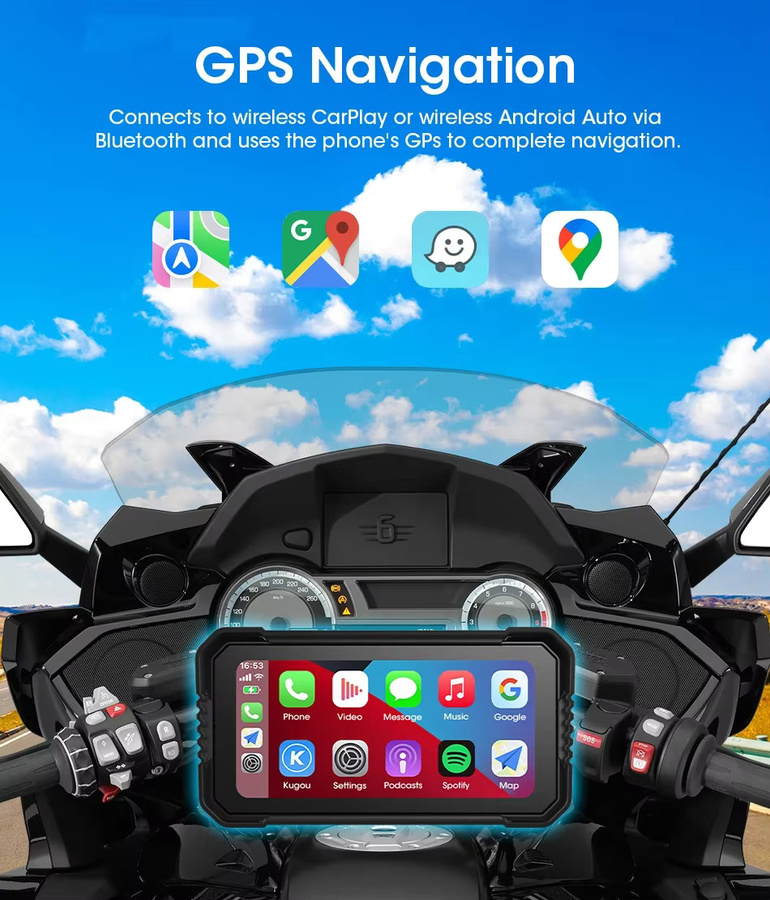 Jansite Tragbares Motorrad CarPlay GPS Navigationssystem und Fahrrekorder mit 6,25 Zoll IPS-Touchscreen, IPX7 wasserdicht, Schwarz, unterstützt TPMS - Bild 3
