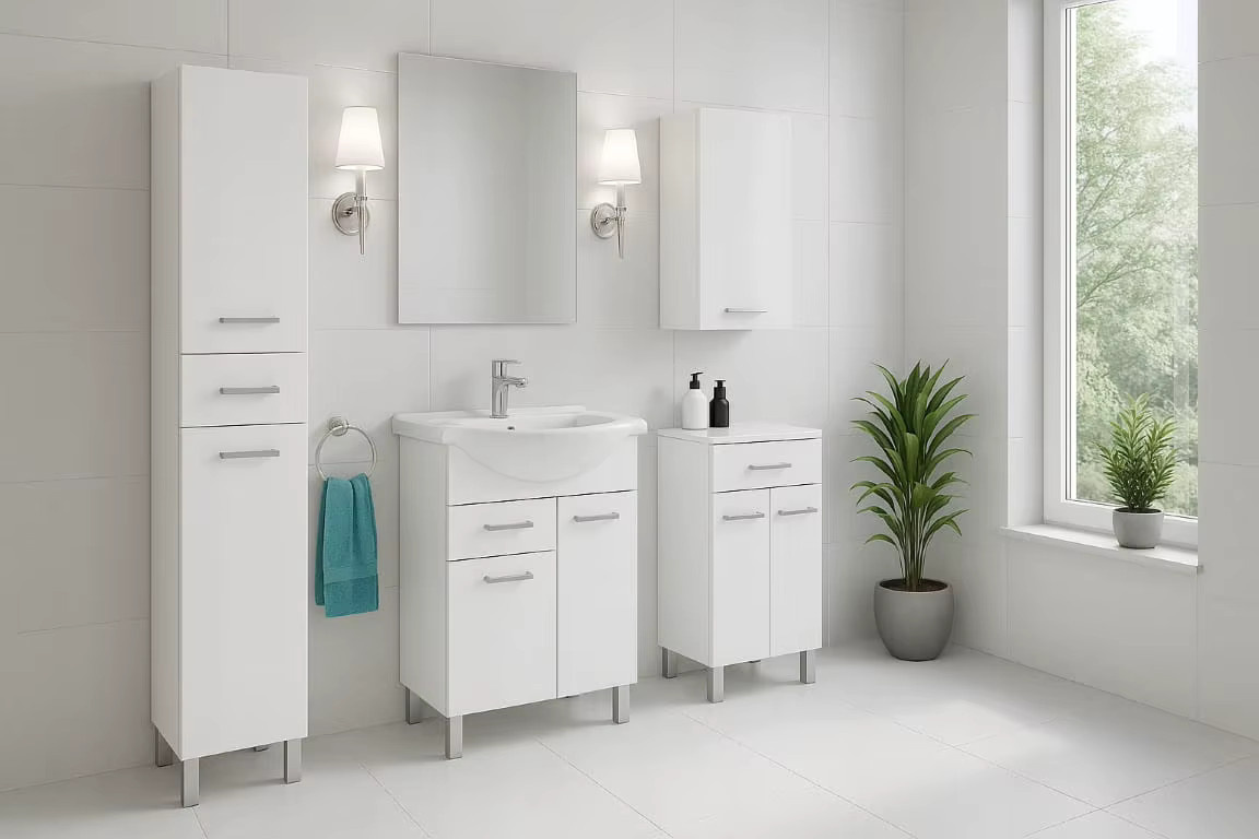 DomoDomo Badezimmer-Waschtisch-Set modern in Weiß glänzend, Breite: 50 cm - Bild 2