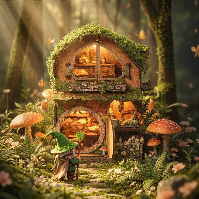 zuuton Retro Waldhütten-Miniatur-Puppenhaus, DIY-Bücherregal-Einsatz-Set, mit LED-Beleuchtung, ab 14 Jahren - Bild 1