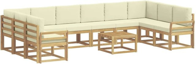 vidaXL Outdoor-Sofagarnitur in L-Form aus Akazienholz mit 11-teiligem Set, Weiß und Beige - Bild 1