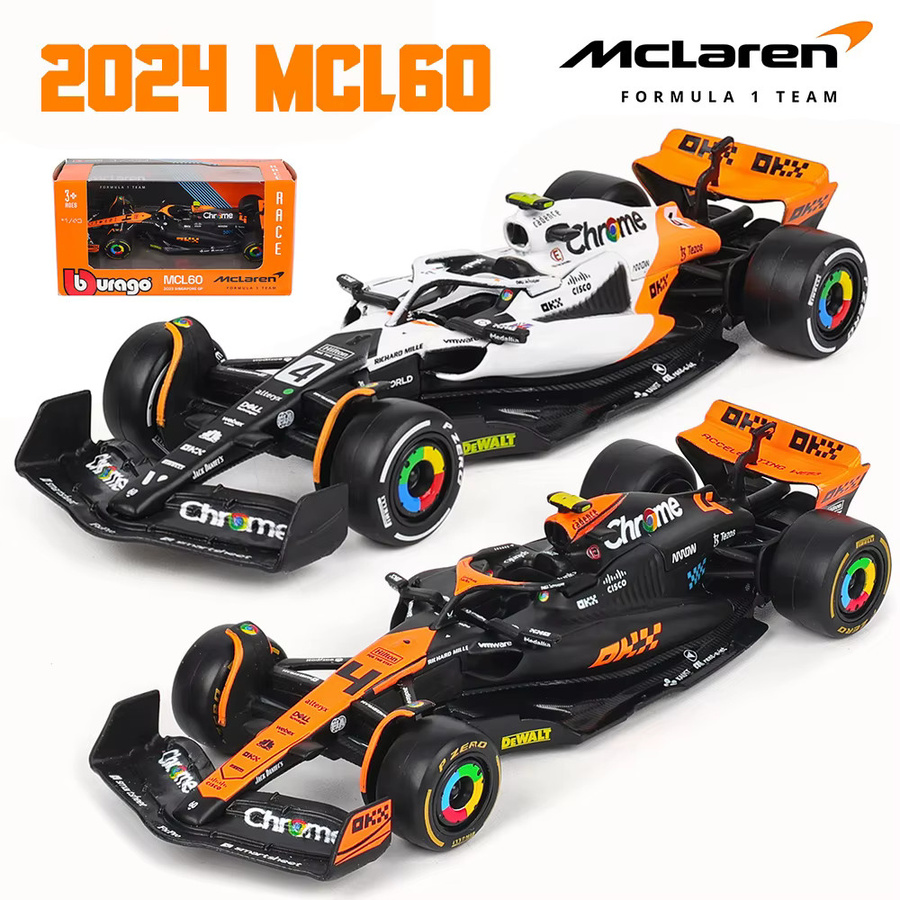 Bburago McLaren F1 2024 MCL38 2023 MCL60 Monaco, Modellauto, 1:43, Weiß - Bild 1