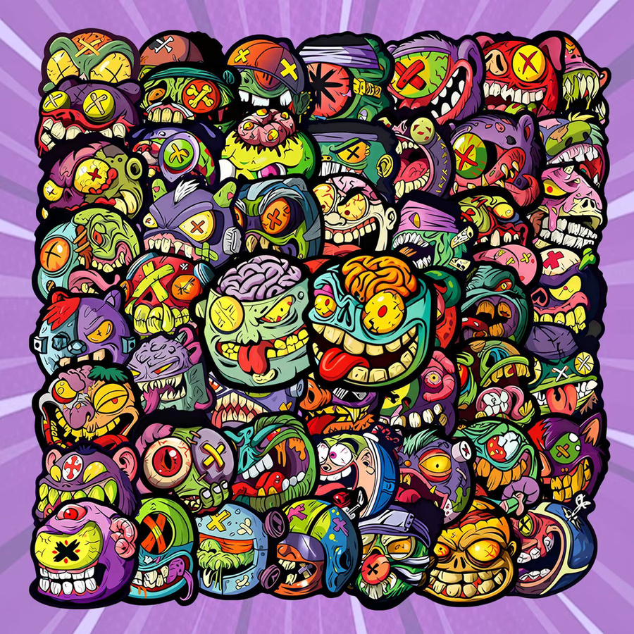 50 Stück Monster-Aufkleber im Graffiti-Stil, wasserfeste Sticker für Handyhülle, Skateboard und Helm, Multicolor, BulingBulingStickers Store - Bild 2