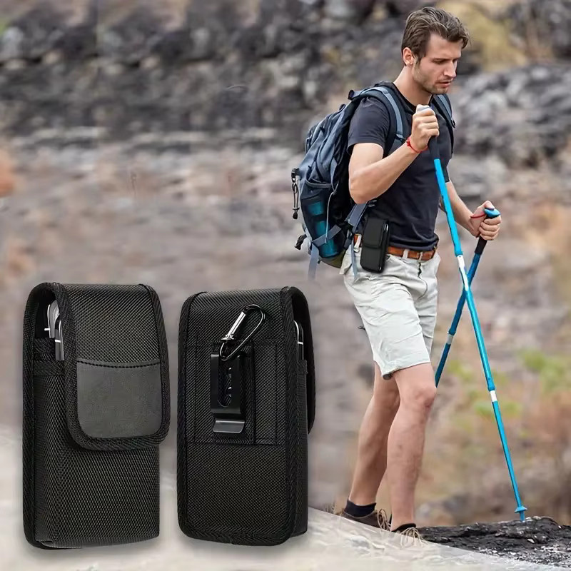 GOLDFOX Universelle Nylon Handy Gürteltasche mit Dual Pocket für Smartphones bis 7,5 Zoll, Farbe: Schwarz - Bild 2