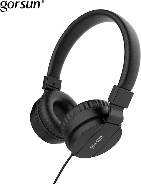 Gorsun Kinder-Kopfhörer Stereo-Headset mit Kabel in Schwarz, verstellbarer Kopfbügel für Smartphones, Computer und Tablets, On-Ear Design, B/T/H: 18 x 15 x 6,5 cm - Bild 1