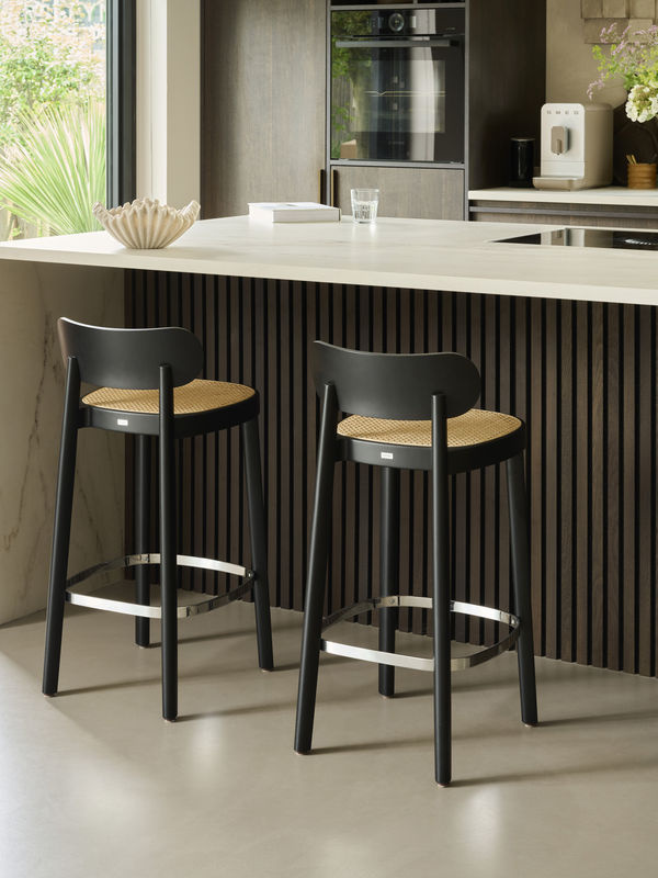 Thonet Barhocker 118 H Ht in Schwarz mit Rohrgeflecht und Bucheschwarzgebeiztem Holz - Bild 3