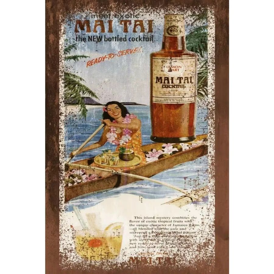 RumVintageAds Mai Tai Rum Werbung Metallschild im Vintage Retro-Stil als Wandkunst, B: 30,0 cm, H: 20,0 cm, T: 1,0 cm - Bild 2