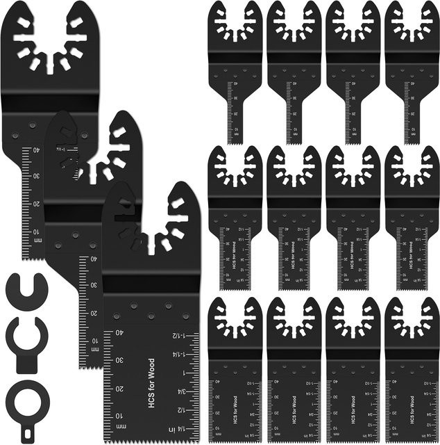 15 Stück Multitool-Sägeblätter für oszillierende Sägen zum Schneiden von Holz, Metall und Kunststoff, Schwarz - Bild 1