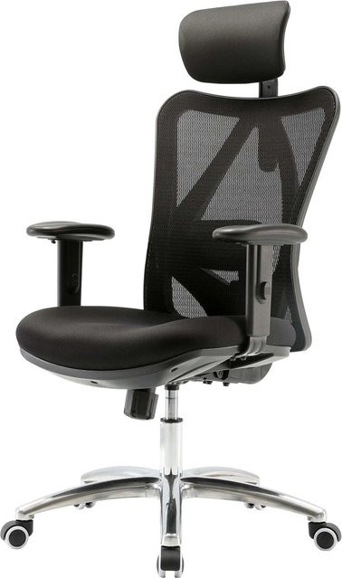Proregal Bürostuhl Schwarz mit verstellbarer Lordosenstütze und Kopfstütze, Ergonomischer Schreibtischstuhl aus Kunstleder, H x B x T: 129 x 66 x 69 cm, Sitzhöhe: 42 cm, Belastbarkeit: 150 kg - Bild 1