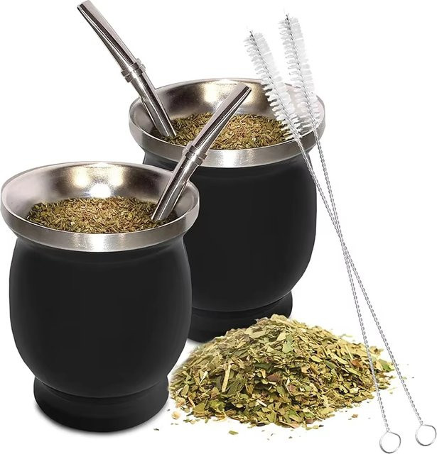 Untior Yerba-Mate-Becher aus 304 Edelstahl in Braun, doppelwandiges Teetassen-Set mit 230 ml Volumen inklusive Illas und Reinigungsbürste - Bild 1