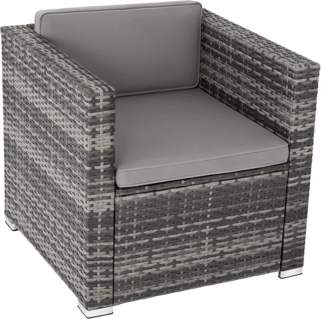 Tectake Lignano Rattansessel aus Polyrattan mit Armlehnen und Kissen in Grau - Bild 1
