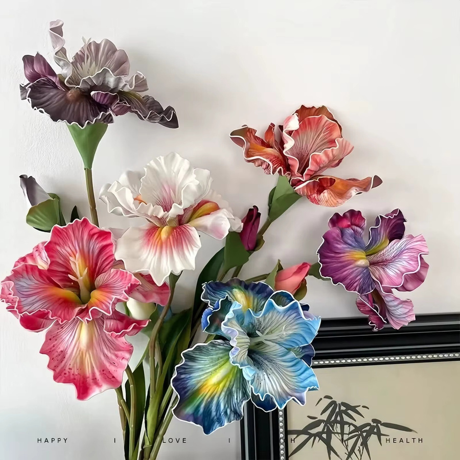 Uflower Künstliche Irisblumen in Orange mit Knospe, 45 cm Höhe - Bild 1