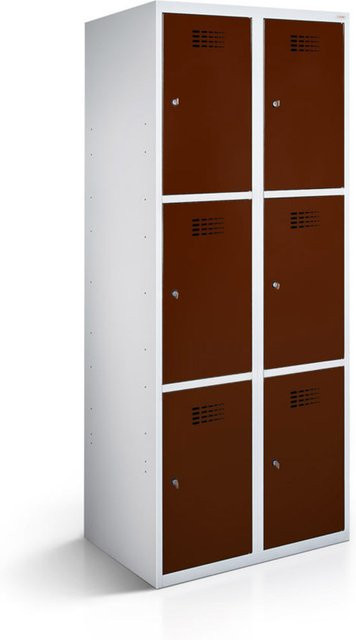 rotstahl Fächerschrank mit 6 Fächern in Mahagoni und lichtgrauem Korpus, B/T/H: 80 x 50 x 180 cm - Bild 1