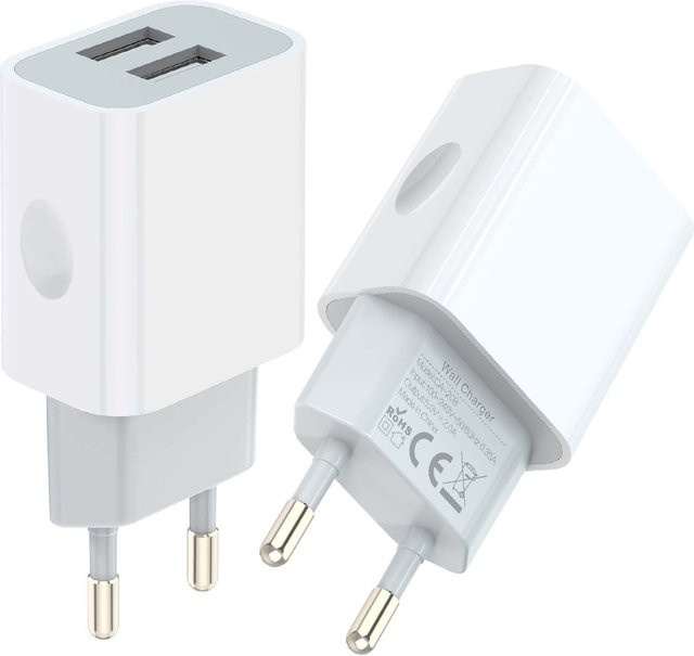 TAQKRED Dual USB Wandladegerät mit 2.1A USB-A Ports in Weiß - Bild 1
